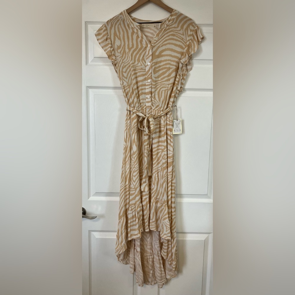 NWT Fair Haven large high low tan animal print dress